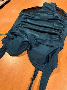 Caribbean Sand ~ Teal Turquoise Ruched One-Piece Swimsuit shimmer Swimwear
